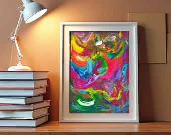 Lámina de arte abstracto de bosque con paspartú / Cuadro enmarcado para pared / Expresionismo audaz / Decoración para sala de estar / Pintura al óleo original / Nueva York