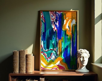 Lámina de arte costero abstracto / Arte mural moderno de la Riviera Francesa / Lámina enmarcada / Ideal para salón o dormitorio / Pintura al óleo original / Artista de Nueva York