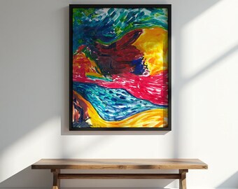 Lámina de arte abstracto de paisaje rojo / Arte mural moderno de la costa de la Riviera mexicana / Lámina enmarcada / Sala de estar / Pintura al óleo / Artista de Nueva York