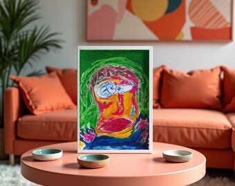 Lámina de arte abstracto con figura, pintura de color expresivo, cuadro enmarcado para pared, a partir de una pintura al óleo original.