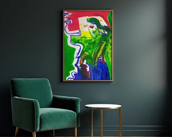 Lámina de arte abstracto de paisaje verde / Arte mural moderno de montaña exuberante / Lámina enmarcada / Sala de estar o dormitorio / Pintura al óleo original / Artista de Nueva York