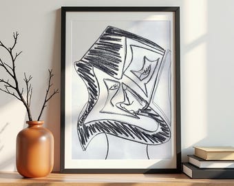 Lámina de arte abstracto con figura humana, retrato expresivo, cuadro enmarcado para pared, a partir de una pintura al óleo original.