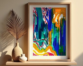 Lámina abstracta de arte costero con paspartú / Cuadro de la Riviera Francesa / Estilo galería / Ideal para salón o dormitorio / Pintura al óleo / Artista de Nueva York