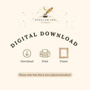 Peut inclure: Graphique de t&eacute;l&eacute;chargement num&eacute;rique cr&egrave;me avec le texte "DIGITAL DOWNLOAD". Comprend des ic&ocirc;nes pour le t&eacute;l&eacute;chargement, l'impression et le cadre. Le logo Stellar Ink Studios est en haut. Le texte "Please note that this is not a physical product!" est en bas.