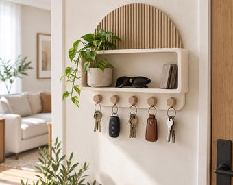 Porte-clés côtelé avec étagère, organisateur d'entrée (cadeau de pendaison de crémaillère)