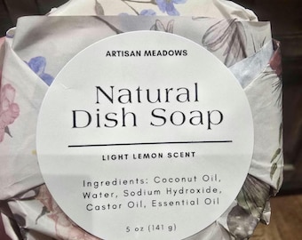 Natural Solid Dish Soap Refill Puck, Zero Waste, Eco-friendly Kitchen Soap, 5 oz. bar with lemon essential oil