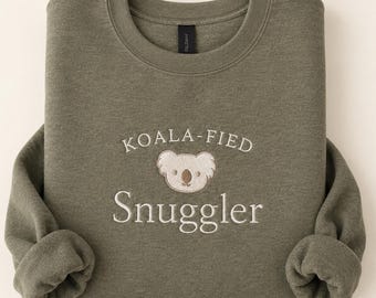 Koala Embroidered Sweatshirt Women Crewneck Pullover Gift Mom Baby Shower Present Neutral Aesthetic Minimalist Clothing Casual Everyday Cozy