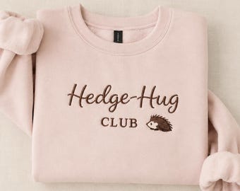 Hedgehog Embroidered Sweatshirt Cute Animal Pullover Women Casual Top Cozy Wildlife Jumper Gift Nature Enthusiast Pink Crewneck Sweater