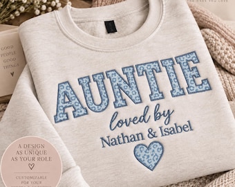 Auntie Sweatshirt Personalized Aunt Gift Idea Birthday Present Custom Name Pullover Crewneck Women Cheetah Print Leopard Pattern Animal