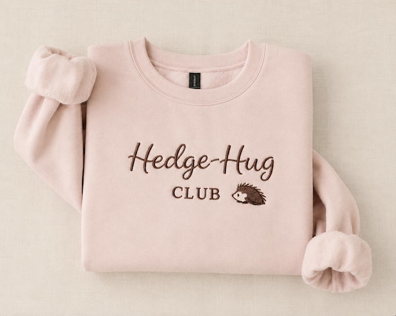 Hedgehog Embroidered Sweatshirt Cute Animal Pullover Women Casual Top Cozy Wildlife Jumper Gift Nature Enthusiast Pink Crewneck Sweater