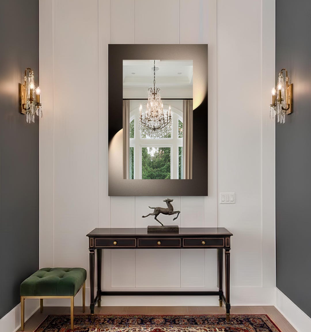 Oversized Rectangular Wall Mirror With Tempered Glass Art Frame ...