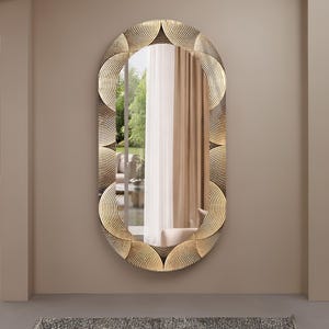 Espejo de pared ovalado geométrico, espejo decorativo de lujo para baño, sala de estar, pasillo y dormitorio.