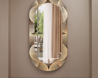 Geometric Oval Wall Mirror, Luxury Decorative Mirror for Bathroom, Living Room, Hallway & Bedroom Decor