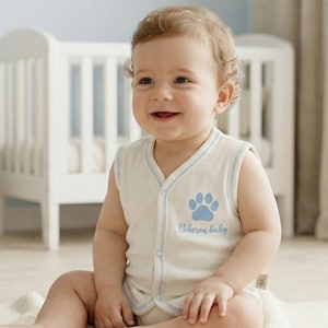 3pcs Paw Print Baby Vest, Organic Cotton Baby Clothes, Newborn Gift, Sleeveless Bodysuit 3-6-12 Months
