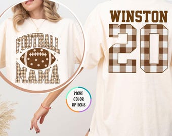 Comfort Colors® Custom Football Name Number Shirt, Football Season T Shirt, Mothers Sports Day Tee, Football Heart Gift, Game Day Mom Tee