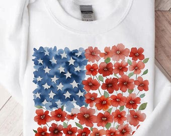 Floral USA Sweatshirt, Freedom Sweater, USA 250th Gift, Patriotic Flower Crewneck, American Hoodie, 4th July 250th Year Gift