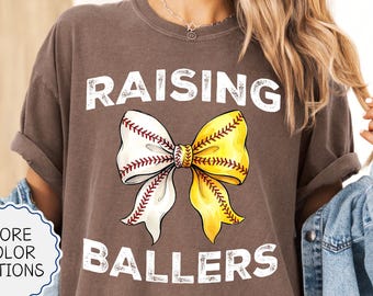 Comfort Colors® Raising Ballers Shirt, Coquette Baseball T Shirt, Baseball Season Tee, Softball Mom Shirt, Baseball Lover Gift, Game Day Tee