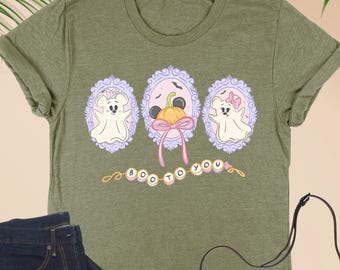 Minnie Mouse Ghost Shirt, Halloween Magic Kingdom T Shirt, Disney Family Trip Matching Tee, Disneyland Fall Lover Gift, Coquette Bow Pumpkin