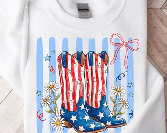 Patriotic Cowgirl Boots Sweatshirt, Just a Girl Who Loves America Sweater, Freedom Hoodie, Western Patriotic Crewneck, 4th July Gift