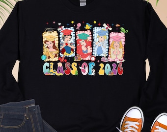 Disney Class Of 2026 Sweatshirt, Princess Graduation 2026 Sweater, Disney Princess Grad Gift, Cartoon Grad Hoodie, Disney Graduate Crewneck