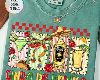 Comfort Colors® Cinco De Drinko Shirt, Coquette Bow Fiesta Tee, Bachelorette Shirt, Cute Margarita Tee, Funny Vacation Gift,  Tequila Fiesta