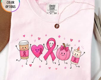 Comfort Colors® Trendy Breast Doodles Awareness Doodle Shirt, Survivor Gift, Coquette Bow Coffee Lover Cancer T Shirt, October Support Gift