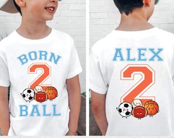 Custom Born Two Ball Birthday Shirt, Personalized 2nd Birthday Basketball T Shirt, Sports Birthday Gift, Toddler Basketball Tee, Kids Gift