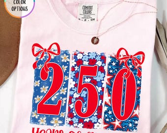 Comfort Colors® USA 250 Years Of Freedom Shirt, Floral Coquette American T Shirt, 250th Anniversary Tee, 4th Of July Gift, Patriotic Tee