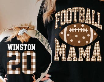 Custom Football Mama Sweatshirt, Personalized Football Name and Number Sweater, Football Season Sweatshirt, Coquette Bow Football Hoodie