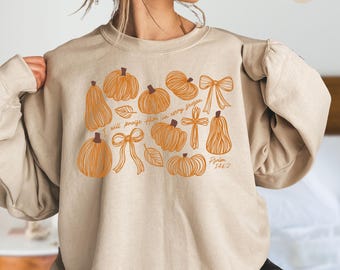Religious Fall Doodle Sweatshirt, Give Thanks To The Lord Gift, Preppy Fall Christian Sweater, Autumn Thanksgiving Gift, Pumpkin Bible Gift