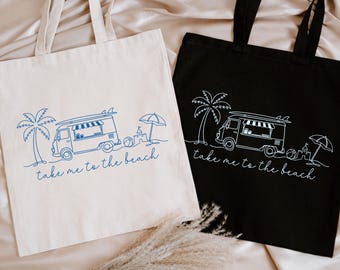 Take Me To The Beach Tote Bag, Cute Palm Tote Bag, Summer Vibes Tote Bag, Vacation Bag, Ocean Lover Tote Bag Gift, Beach Girls Trip Bag