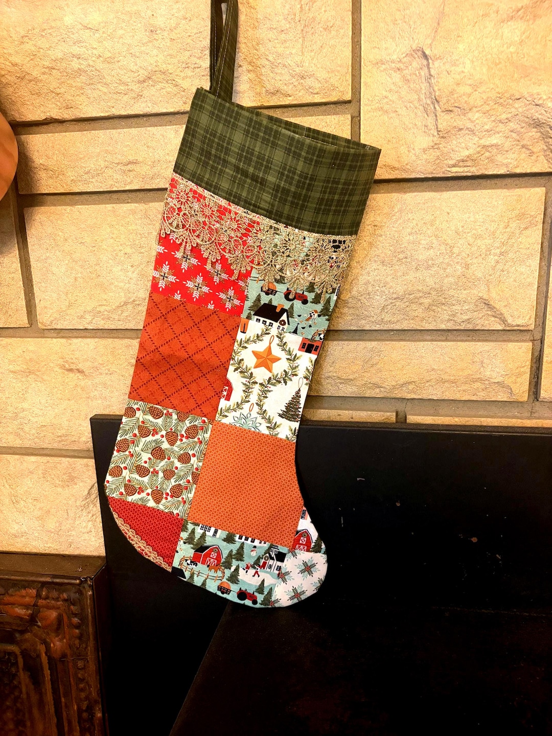 Homemade Patchwork Vintage Inspired Christmas Stocking Detailed With ...