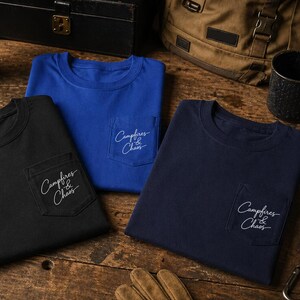Campfires & Chaos Pocket T-Shirt | Minimal Script Chest Logo