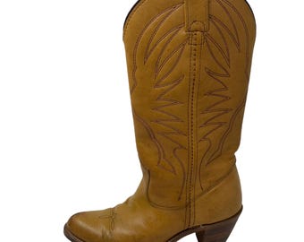 Botas vaqueras vintage de los años 80 Double H para mujer, talla 6 B, de cuero marrón con punta cosida, L734644