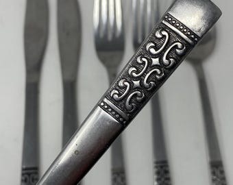 Cubiertos vintage de los años 70, marca Rogers Co. Casa Vista, acero inoxidable, estilo MCM, fabricados en Corea por Stanley Roberts.