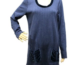 Soft Surrounding Women Top S Pullover Blue Knit Long Sleeve Chevron Tunic Velvet