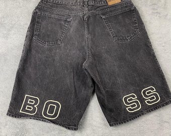 Pantalones cortos vaqueros BOSS para hombre, talla 38, estilo años 90, color negro, estampado gráfico, holgados, fabricados en EE. UU., Brookhurst.
