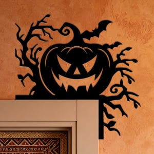 Spooky Metal Pumpkin Door Decor,Bat Silhouette Door Frame Sign,Ghost Porch Metal Wall Art,Outdoor Minimal Halloween Door Corner Decor
