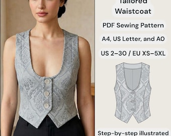 Deep U-Neckline Tailored vest PDF Sewing Pattern | Women's Fitted Waistcoat DIY | Classic Suit Vest | Sizes XS-3XL