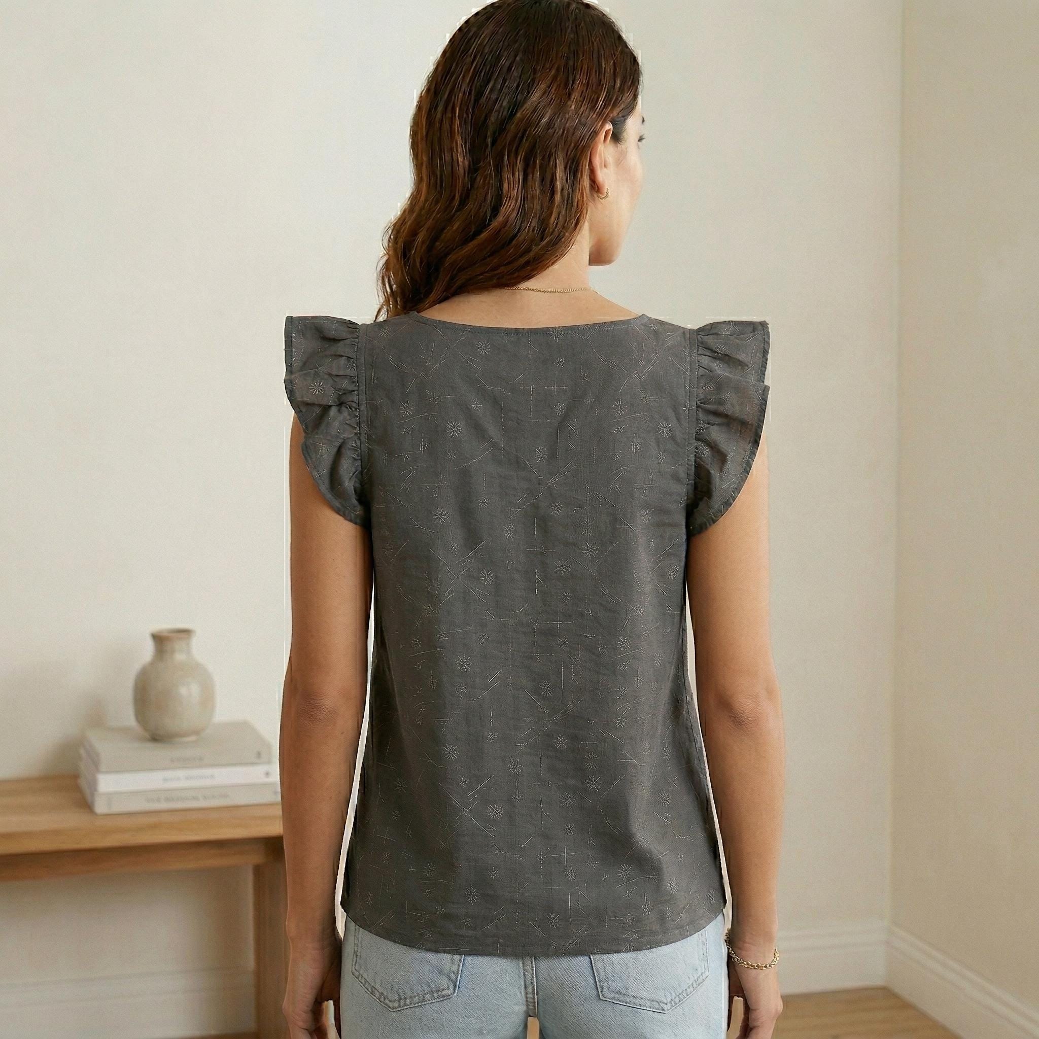 Square Neck Ruffle-sleeve Top PDF Sewing Pattern | Women's Blouse DIY ...