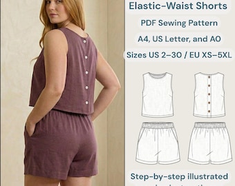 Button-Back Tank & Elastic-Waist Shorts – PDF Sewing Pattern Set | Sizes XS–5XL (US 2–30) | Beginner Friendly