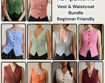 10 Vest Sewing Patterns Bundle | PDF Tailored Waistcoat Collection | Trendy DIY Vests | Easy Beginner-Friendly Sewing Patterns