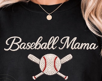 Baseball Mama Pearl PNG Faux Pearls Rhinestone Baseball Mom gift Design Bling Sports Mom Shirt PNG Softball Mom Sublimation Instant Download