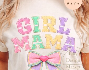 Coquette Girl Mama PNG, Varsity Mama Shirt Design, Pastel Mom PNG, Trendy Mama Bow Design, Mother's Day Sublimation File, Instant Download