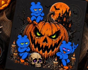 Cute Halloween Pumpkin PNG, Haunted Pumpkin Clipart, Spooky Blue Monster Halloween Design, Halloween, Haunted House Gothic Fall Shirt Design