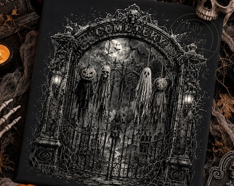 Vintage Cemetery Gate PNG, Gothic Halloween PNG, Haunted Graveyard Clipart, Dark Gothic Sublimation Design, Spooky Cemetery Entrance