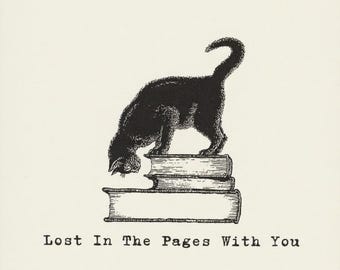 Libros de gato negro PNG, diseño de sublimación "Perdido en las páginas", regalo para amantes de los libros