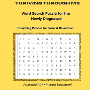 Thriving Through MS Word Search Printable | Multiple Sclerosis Puzzle for Newly Diagnosed | Brain Games PDF | Instant Download