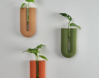 Minimalist Wall Spread Vase | Single Stem Tube Holder | 3D Printed Wall Planter | Plant Cutting Display | Boho Home Decor Gift