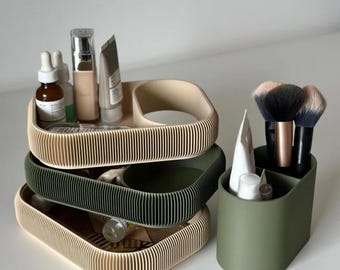 Stackable Makeup Organizer | Tiered Vanity Tray| Skincare Storage Tower|Bathroom Counter Organizer |Beauty Gift for Her|Boho Desk Organizer